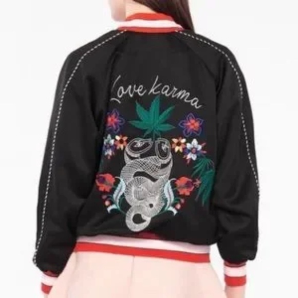 Sandro Paris Black Embroidered ‘Love Karma’ Bomber Jacket not - Picture 4 of 15